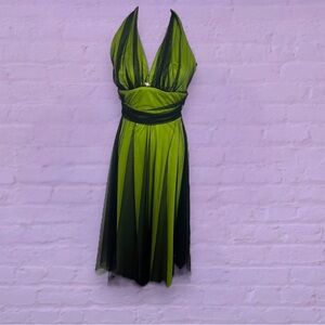 poly green and black mesh dress